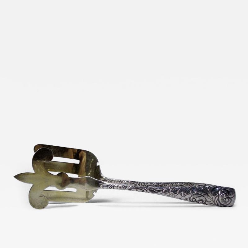 William B Durgin Antique Durgin Scroll Sterling Silver Sandwich Tongs