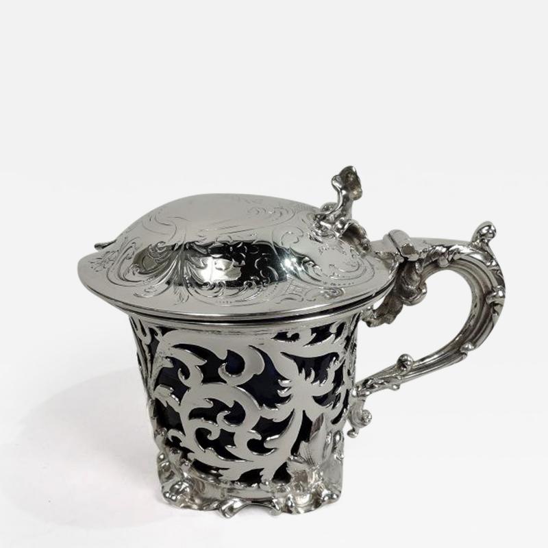 William Barnard Antique English Victorian Rococo Sterling Silver Mustard Pot 1845