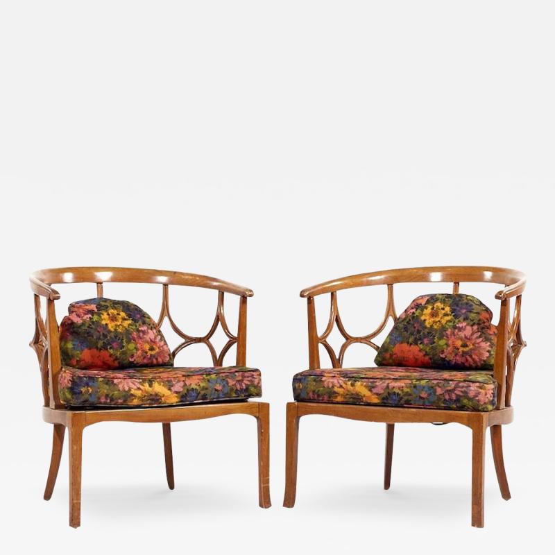 William Billy Haines Billy Haines Mid Century Fruitwood Barrel Back Lounge Chairs Pair