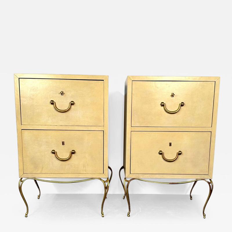 William Billy Haines Pair Large Mid Century French Parchment Commodes Chests or Cabinets 1950s