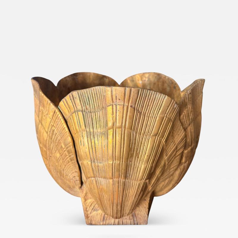 William Billy Haines X Large Patinated Brass Sea Shell Planter Billy Haines Style 1970s