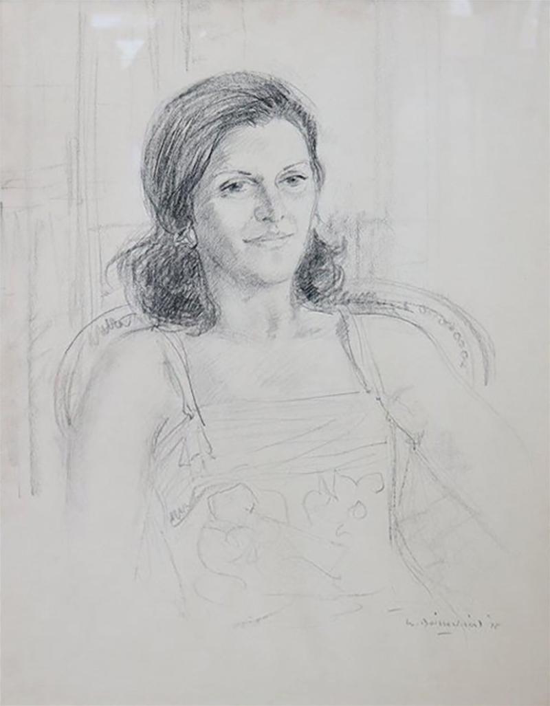 William Boissevain Portrait Pencil on Paper Dated 1975 Signed by William Boissevain