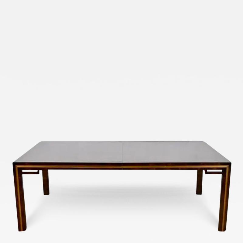 William Doezema Mid Century Modern Burl Wood and Brass Extension Dining Table