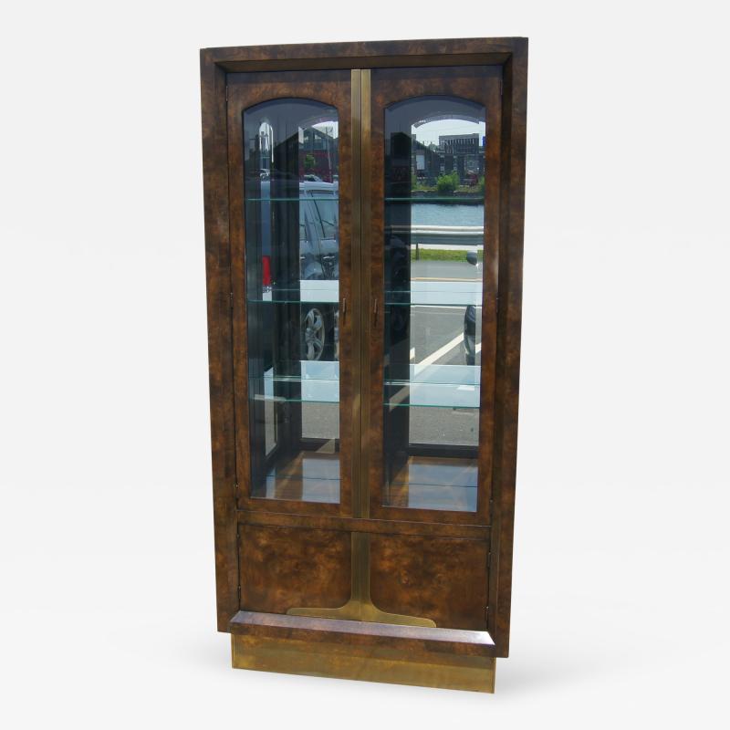 William Doezema Tall Amboyna Wood and Brass Cabinet by William Doezema for Mastercraft