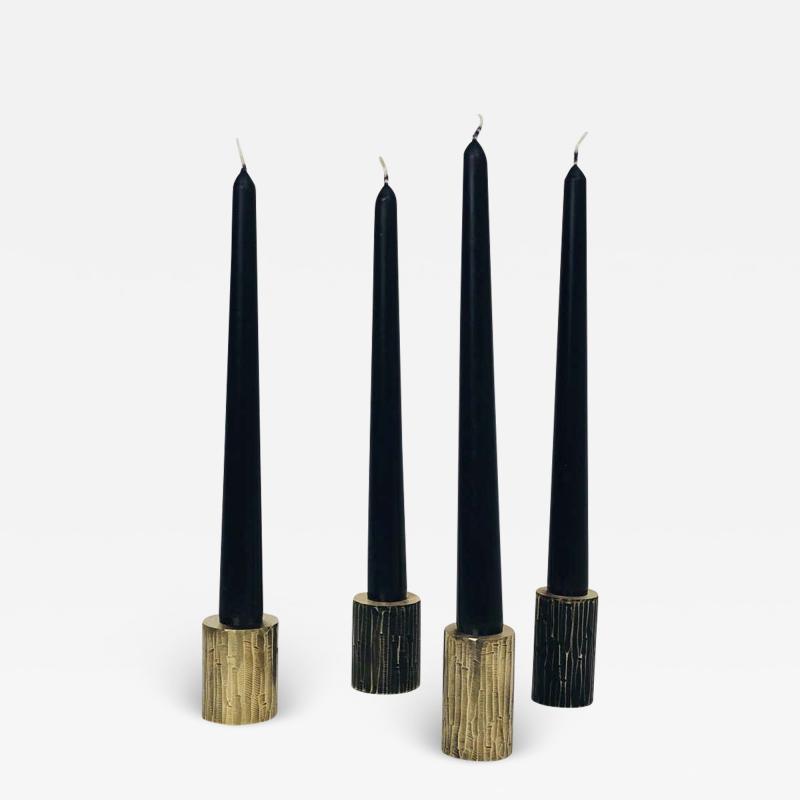 William Guillon Set of 4 Solid Brass Sculpted Candleholders Signed by William Guillon