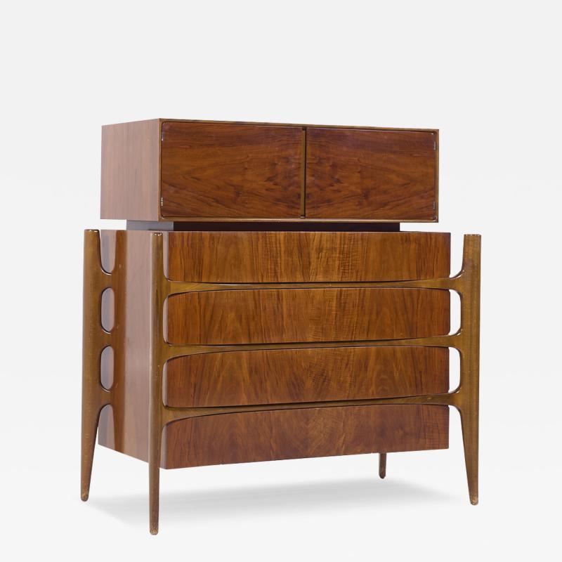 William Hinn William Hinn Mid Century Walnut Curved Front Highboy Dresser