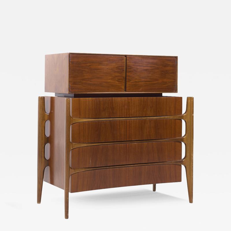 William Hinn William Hinn Mid Century Walnut Curved Front Highboy Dresser