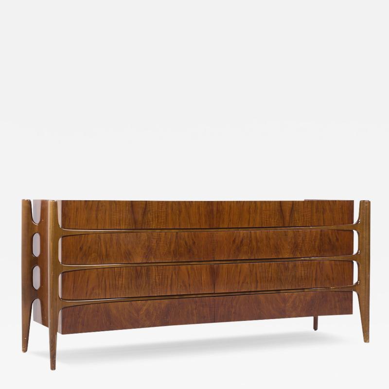 William Hinn William Hinn Mid Century Walnut Curved Front Lowboy Dresser