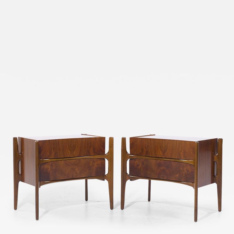 William Hinn William Hinn Mid Century Walnut Curved Front Nightstands Pair