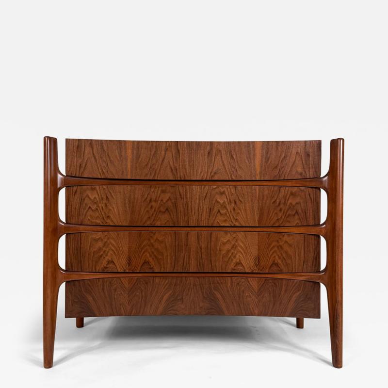 William Hinn William Hinn Sculpted Walnut 4 Drawer Dresser Made in Sweden c 1950s