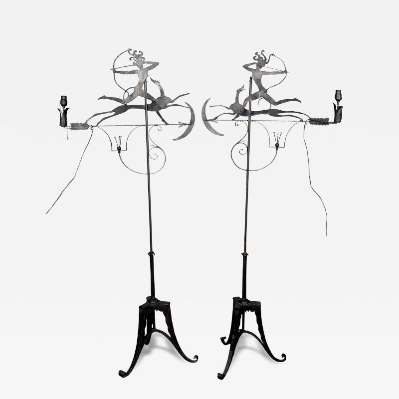 William Hunt Diederich Pair of Wrought Iron Floor Lamps By William Hunt Diederich