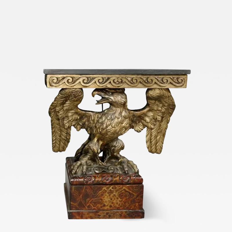 William Kent George II Style Giltwood and Grey Marble Eagle Console Table