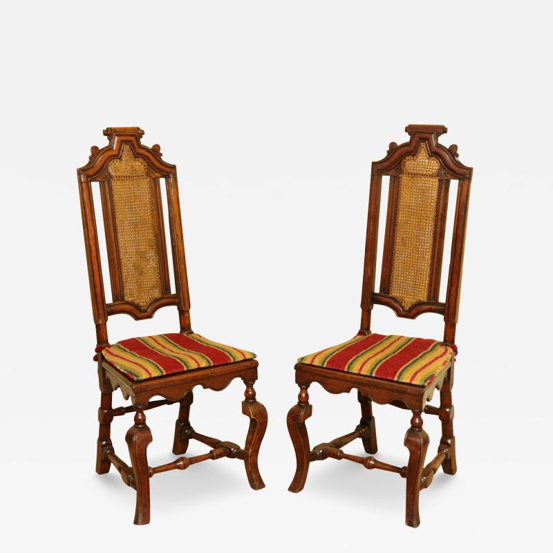 William Mary Period Carved Walnut Tall Back Side Chairs