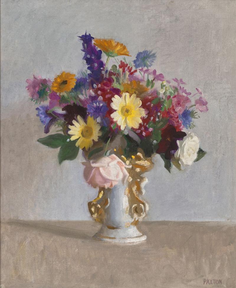 William McGregor Paxton Still Life with Flowers in a White Staffordshire Vase
