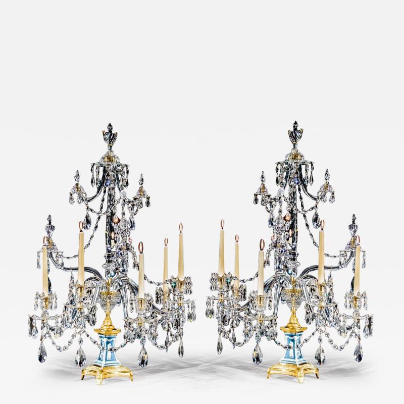 William Parker AN EXCEPTIONAL PAIR OF GEORGE III WEDGWOOD JASPER WARE FIVE LIGHT CANDELABRA