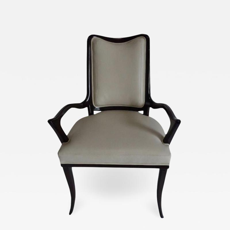 William Switzer Black Lacquer White Leather Modernist Designer Arm Chair by William Switzer