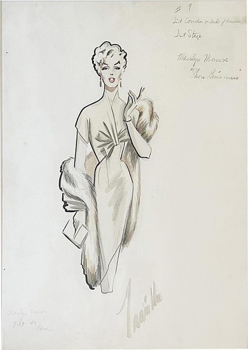 William Travilla Original Marilyn Monroe Costume Sketch by Travilla