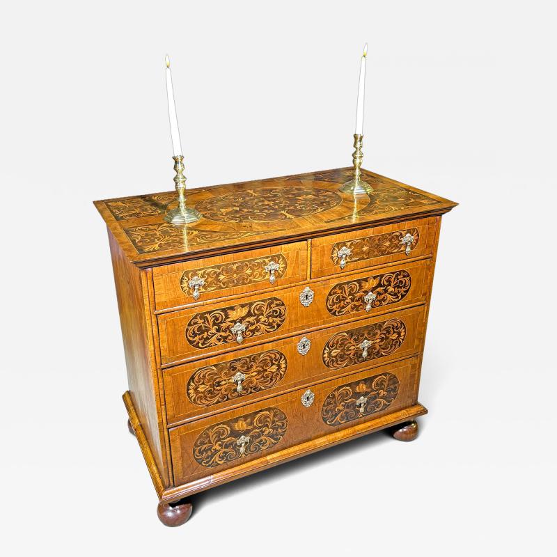 William and Mary Period Marquetry Inlaid Walnut Chest of Drawers