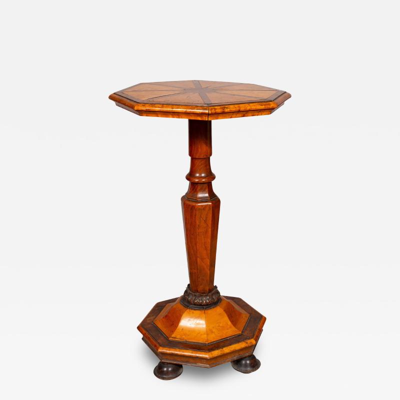 William and Mary Style Yew Wood and Maple Candlestand