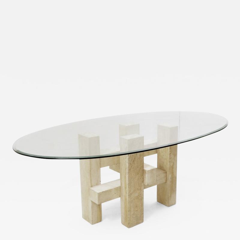 Willy Ballez Mid Century Modern Travertine Dining Table by Willy Ballez