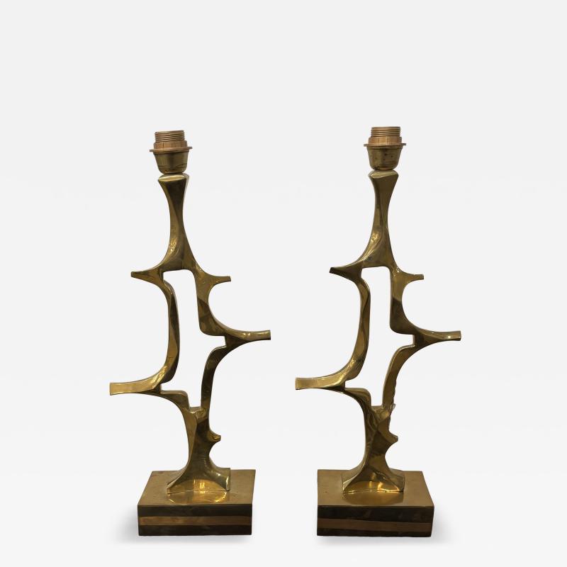 Willy Daro 1970s Pair of Sculptural bronze lamps by Willy Daro