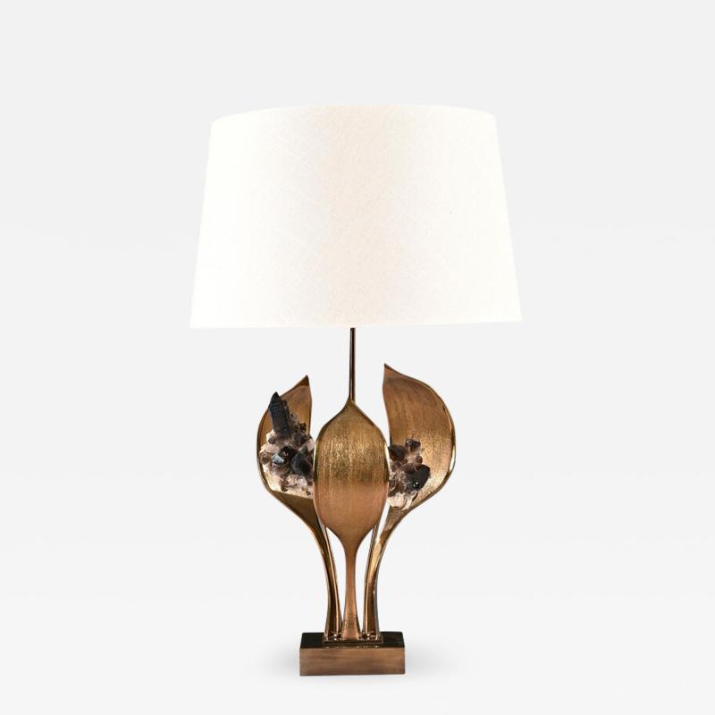 Willy Daro IMPRESSIVE 1970 GILT BRONZE AND QUARTZ LAMP BY WILLY DARO