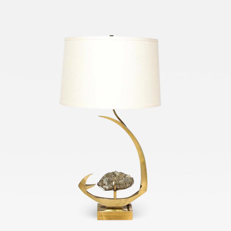 Willy Daro Mid Century Modern Sculptural Polished Brass Pyrite Table Lamp by Willy Daro