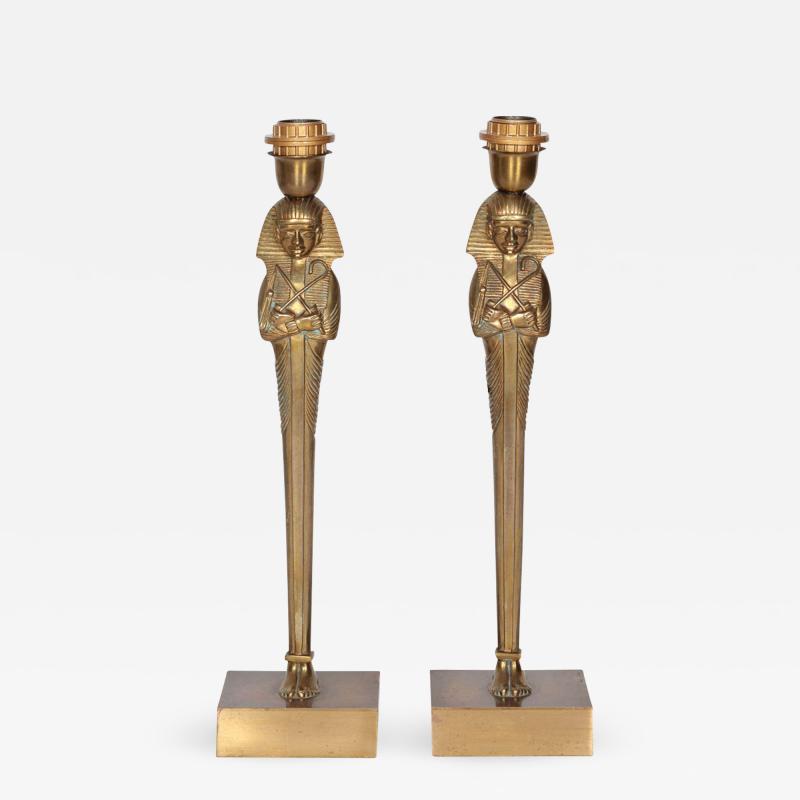 Willy Daro Pair of Bronze Egyptian lamps by Willy Daro