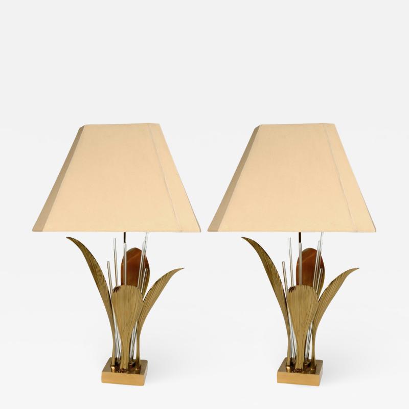 Willy Daro Pair of Rare Table Lamps leaf bronze by Willy Daro