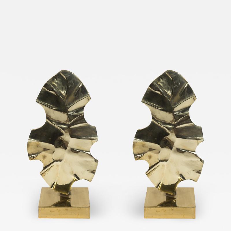 Willy Daro Pair of Sculptural polished bronze lamps by Willy DAro