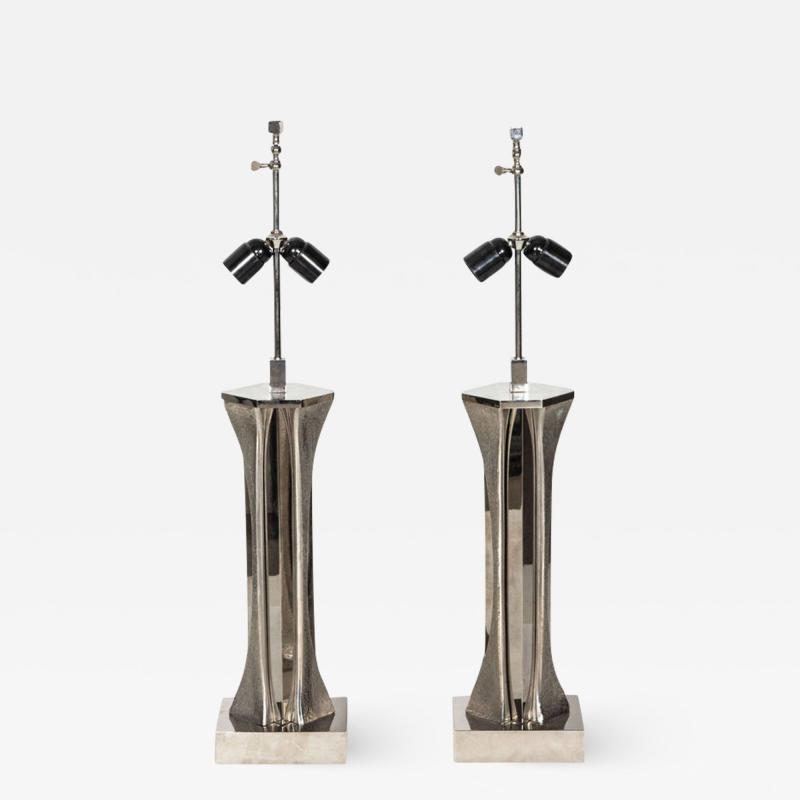 Willy Daro Pair of Table Lamps in silver bronze by Willy Daro