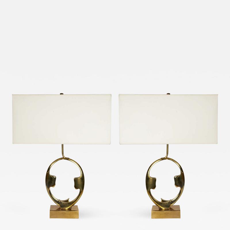 Willy Daro Pair of sculptural bronze lamps by Willy Daro
