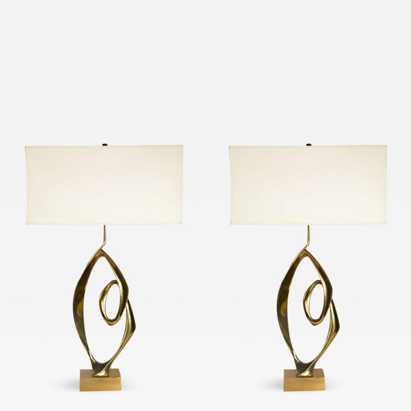 Willy Daro Pair of sculptural bronze lamps by Willy Daro