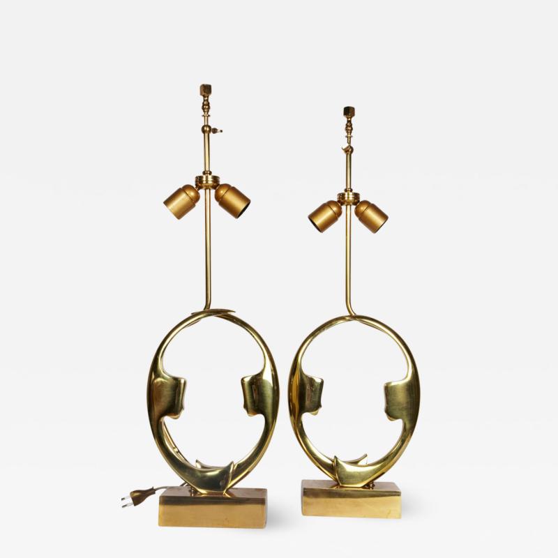 Willy Daro Pair of sculptural bronze lampsby Willy Daro