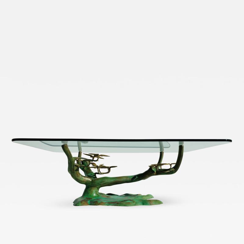 Willy Daro Willy Daro Brass Bonsai Tree Coffee Table in Verdigris Patina