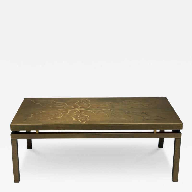 Willy Daro Willy Daro Engraved Brass Coffee Table Belgium 1970s
