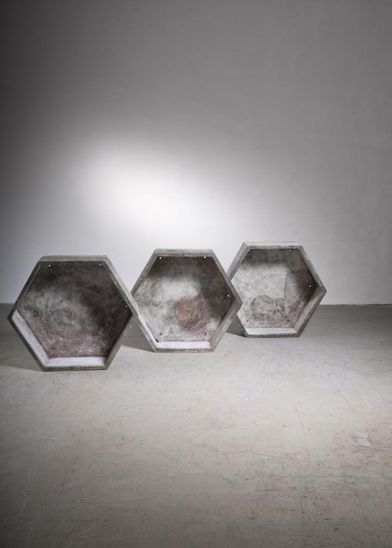 Willy Guhl - Set of 3 Willy Guhl hexagonal Eternit - outdoor - planters