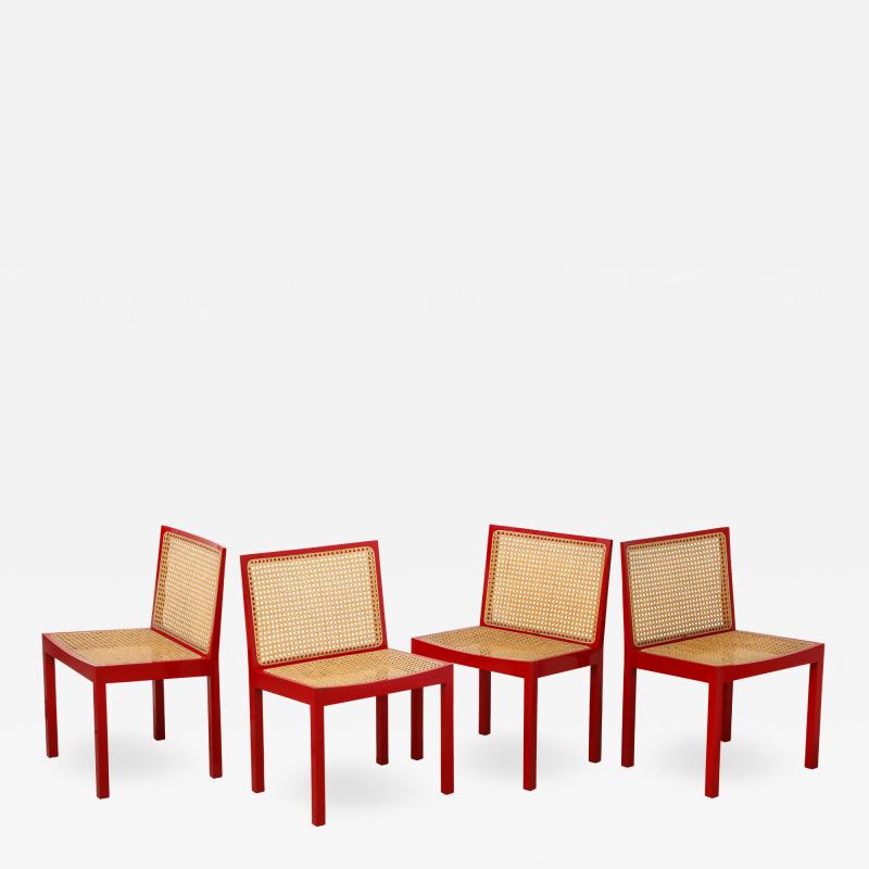 Willy Guhl Set of Four Red Lacquered Bankshuhl Chairs by Willy Guhl for Stendig