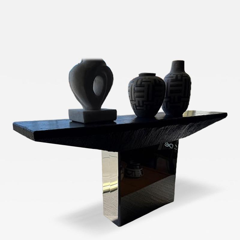 Willy Rizzo Italian Modern Polished Chrome Stone Console Table 1980 Willy Rizzo