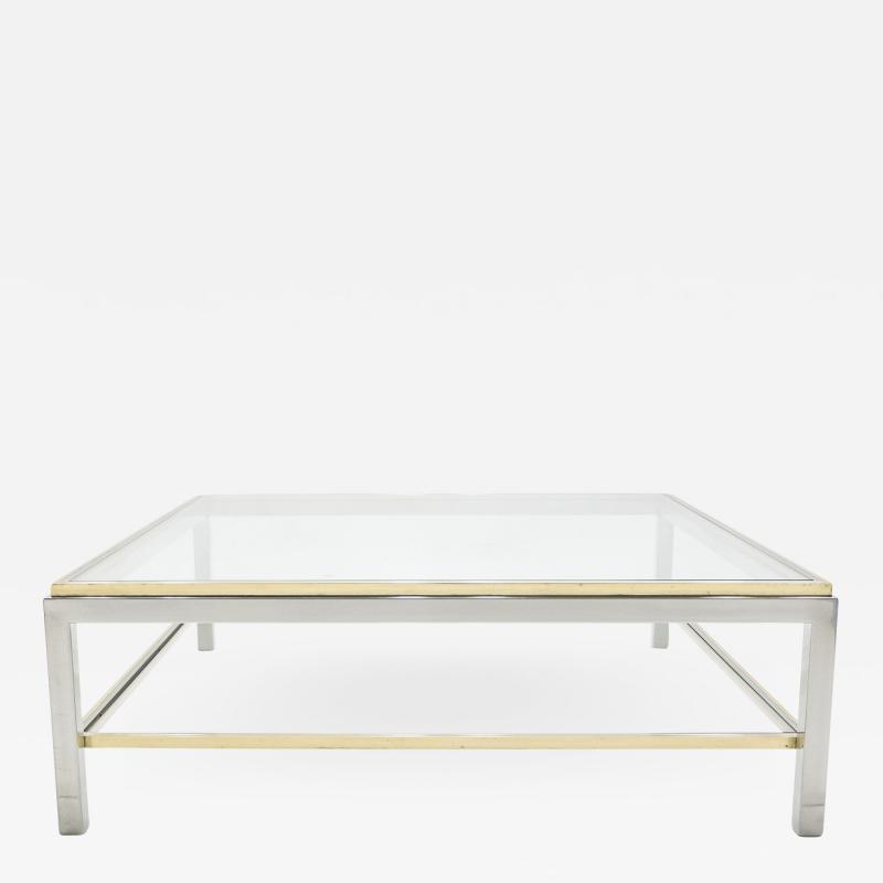 Willy Rizzo Large square Two Tier brass chrome Coffee Table Willy Rizzo Flaminia 1970s