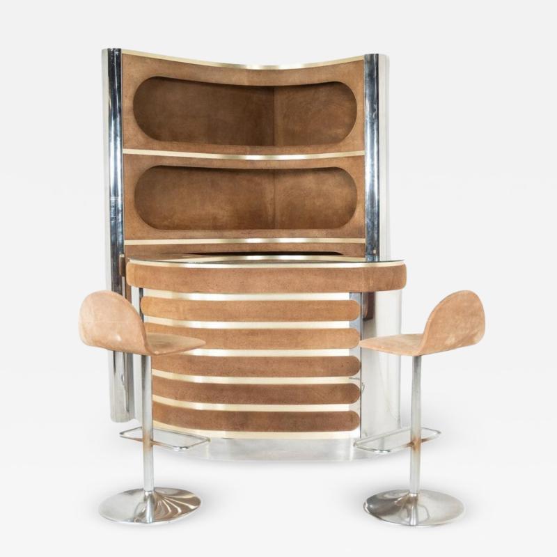 Willy Rizzo Mid Century Modern Suede Bar by Willy Rizzo Italy 1970s