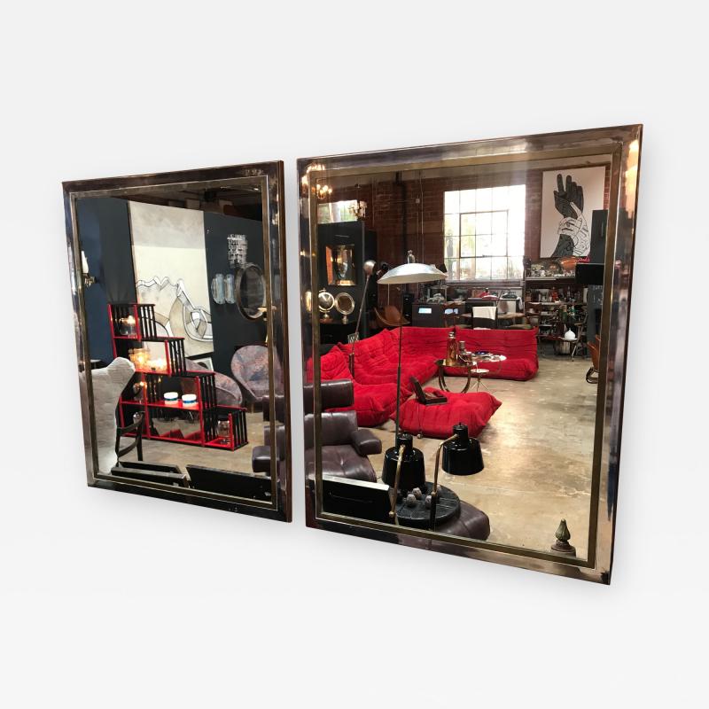 Willy Rizzo Pair of Brass and Chrome Mirrors by Willy Rizzo Italy 1970s