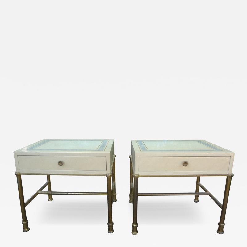 Willy Rizzo Pair of Italian Modern Brass and Lacquered Tables Attributed to Willy Rizzo