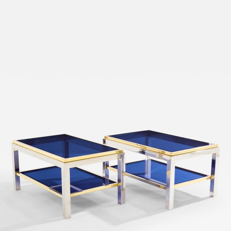 Willy Rizzo Pair of Two Tier brass chrome side tables Willy Rizzo Flaminia 1970s