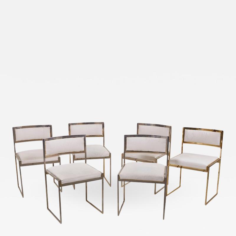 Willy Rizzo Set of 6 Dining Chairs in Brass Gold and Chrome by Willy Rizzo