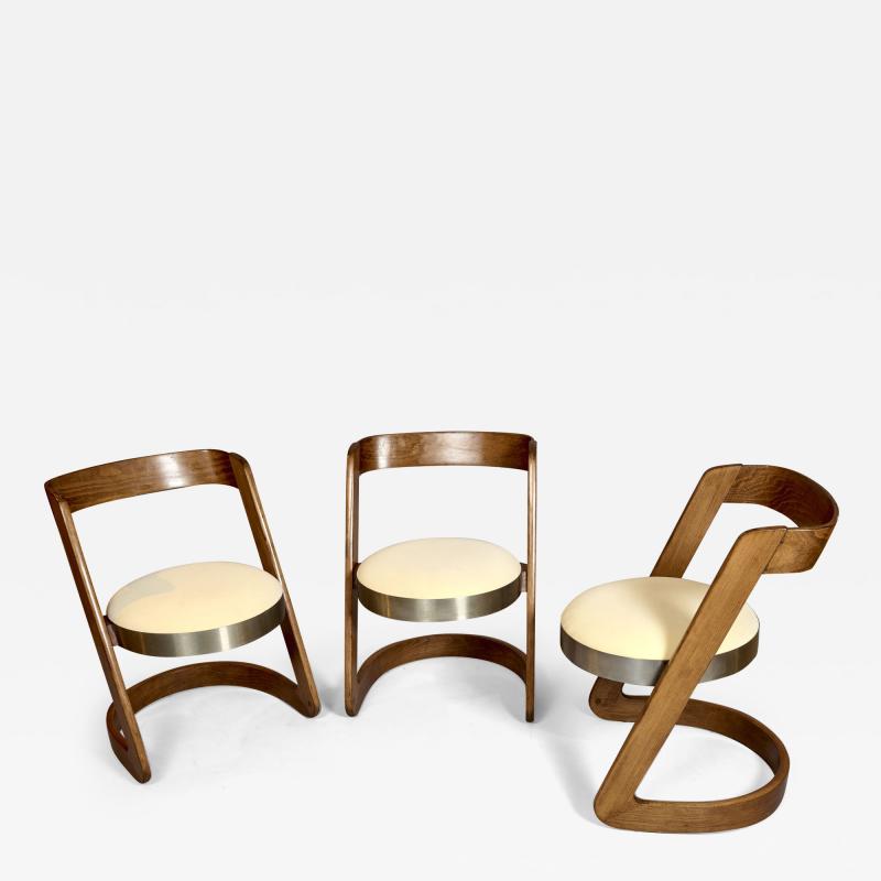 Willy Rizzo WILLY RIZZO LACQUERED WOOD AND STEEL DINING CHAIRS FOR MARIO SABOT