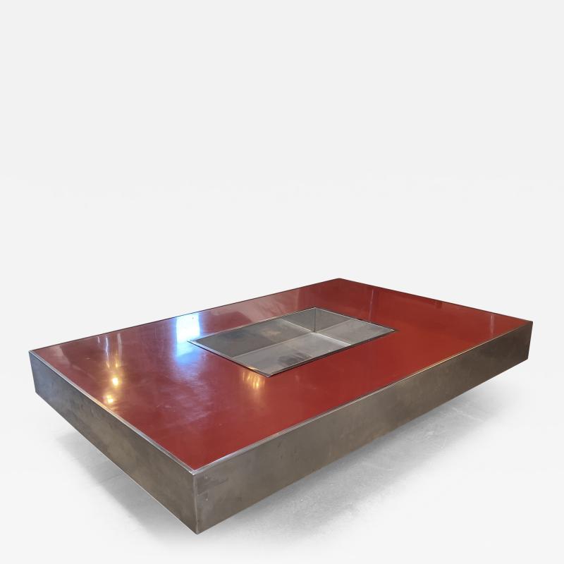 Willy Rizzo Willy Rizzo Alveo Rectangular Red and Chrome Italian Coffee Table 1970s