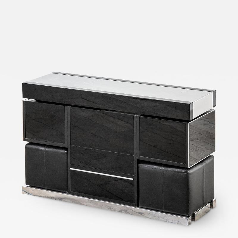 Willy Rizzo Willy Rizzo Black Bar Cabinet with Ottomans for Sabot 70s