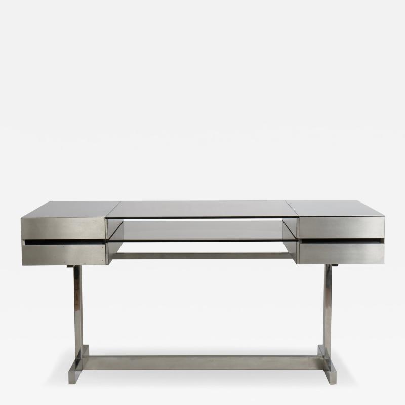 Willy Rizzo Willy Rizzo Brushed steel and tinted glass desk Italy c1970s