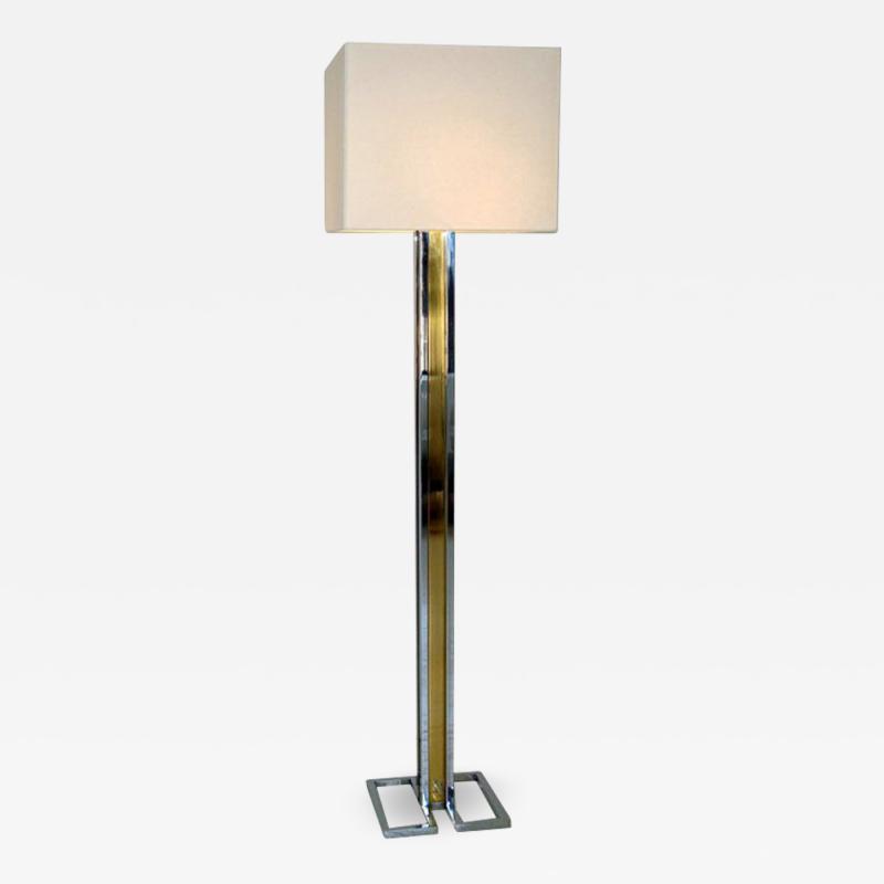 Willy Rizzo Willy Rizzo Chrome and Brass Floor Lamp on Geometric Base